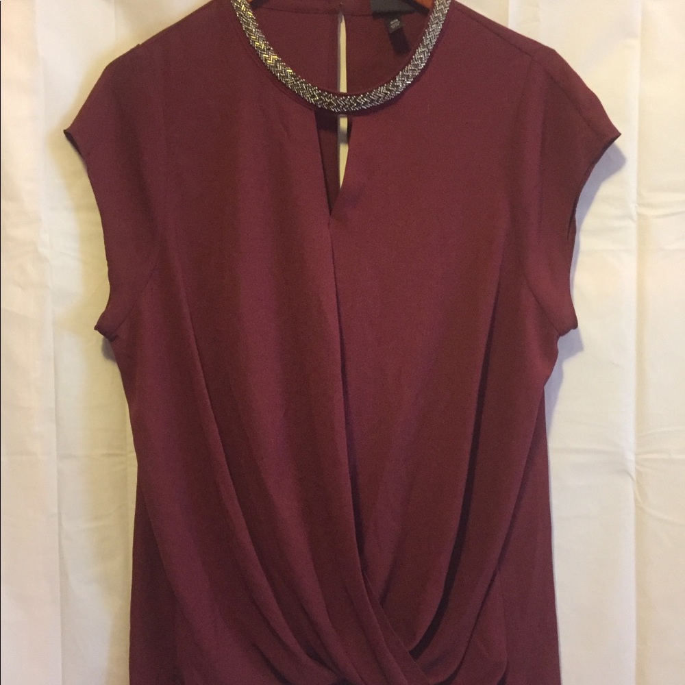 Mossimo- Blouse, Burgundy with black beading @ top